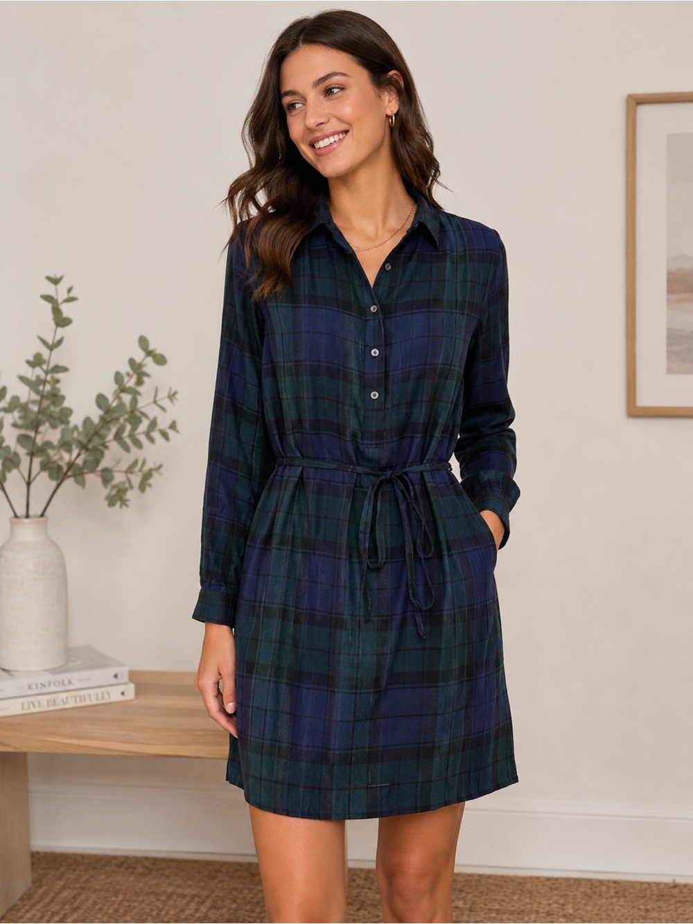 Loft Outlet Petite Blackwatch Plaid Shirt Dress Size Sp